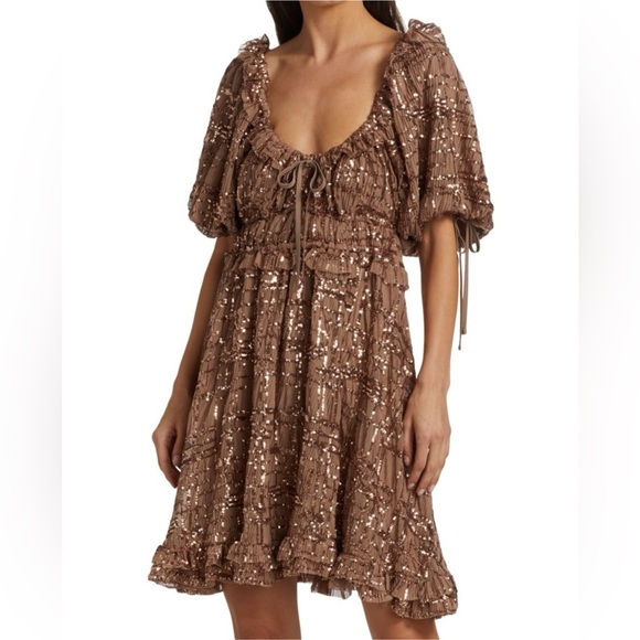 En Saison Brown Sequin-Embellished Mini Dress – Size Large, NWT - Picture 1 of 14